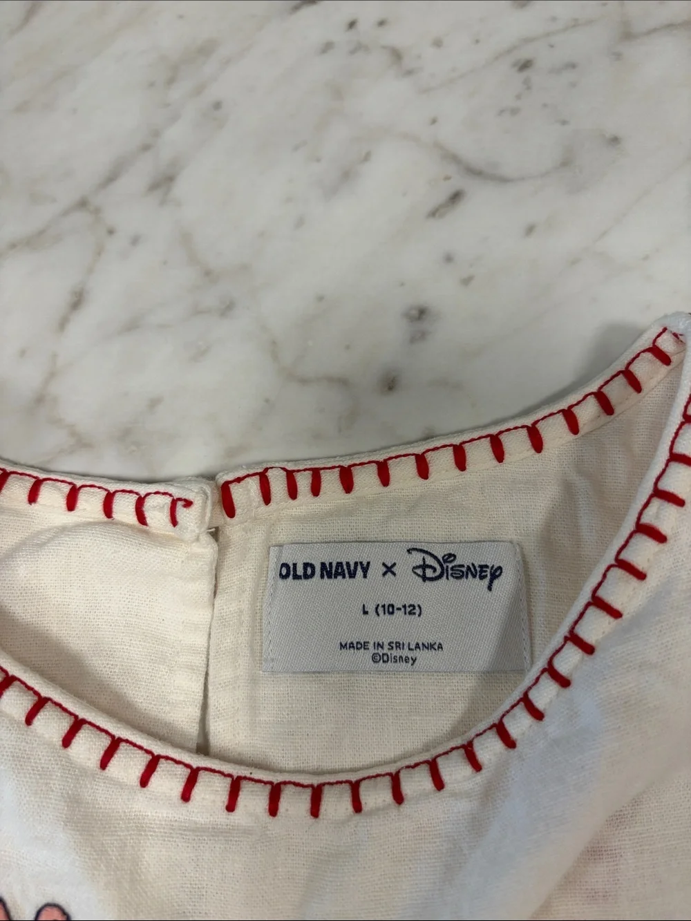Old Navy White Tank Top with Minnie Mouse & Fruit Embroidery